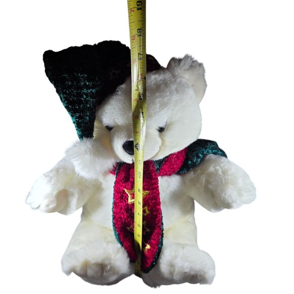White 2001 Holiday Teddy Bear With Green Red Hat Scarf Stuffed Plush Toy kmart - Picture 5 of 6